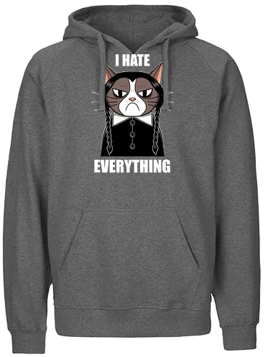 Grumpy Addams - grumpy, cat, addams family, horror, fun, meme, comedy - Fairtrade Hoodie