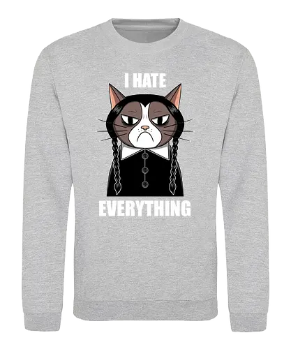 Grumpy Addams - grumpy, cat, addams family, horror, fun, meme, comedy - Sweatshirt