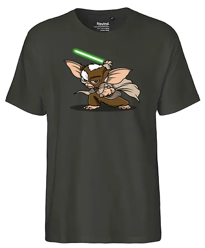 Master Mogwai - mogwai, gremlins, Alien, mashup, lightsaber, master - Fairtrade T-Shirt