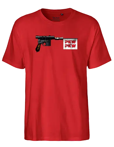 Pew Pew Gun - pewpewpew, pew pew, sci fi, science fiction, nerd, space opera, film, serie, gun, blaster - Fairtrade T-Shirt