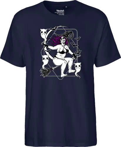 Pin-up witch and her ghost kitties