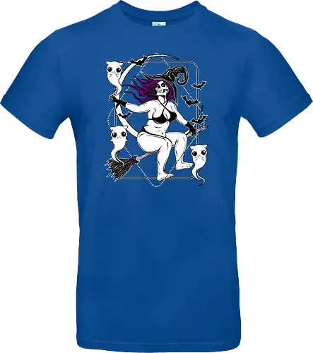 Pin-up witch and her ghost kitties