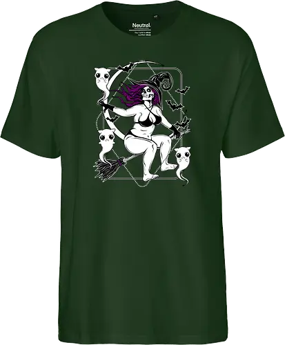 Pin-up witch and her ghost kitties
