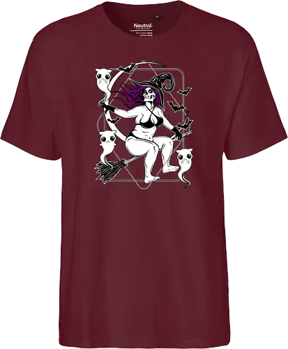 Pin-up witch and her ghost kitties