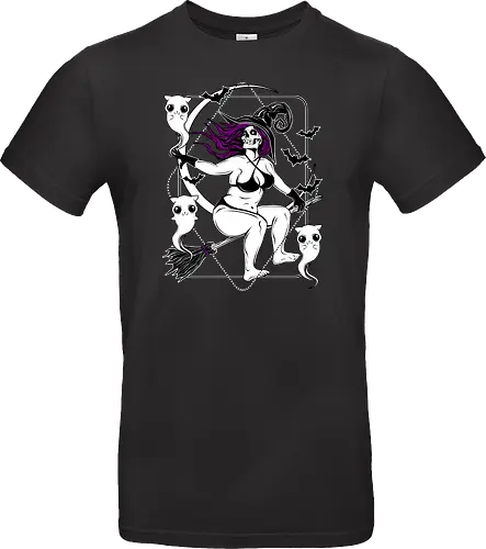 Pin-up witch and her ghost kitties