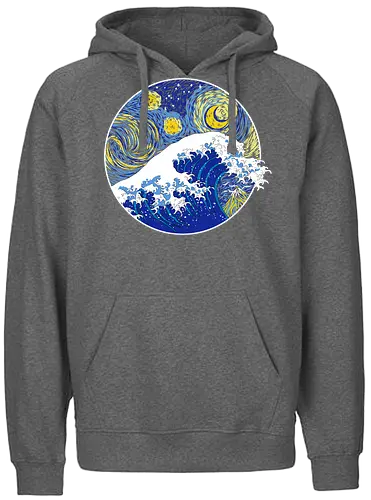 Great Starry Night Wave - art, mashup, kunst, hokusai, kanagawa, starry night, van gogh, vincent van gogh, grt wave - Fairtrade Hoodie