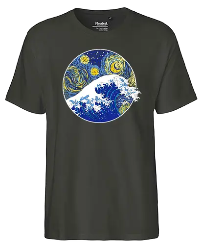 Great Starry Night Wave - art, mashup, kunst, hokusai, kanagawa, starry night, van gogh, vincent van gogh, grt wave - Fairtrade T-Shirt