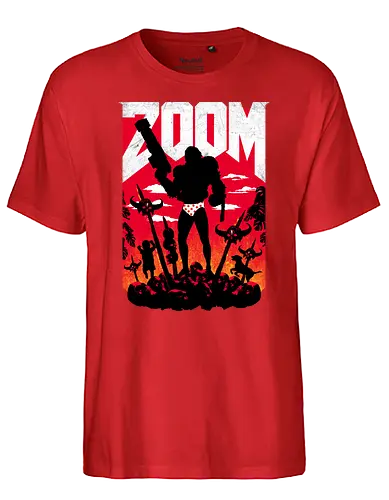 Zoom Slayer - zoom, Video Call, fun, meme, mashup, gaming, slayer - Fairtrade T-Shirt