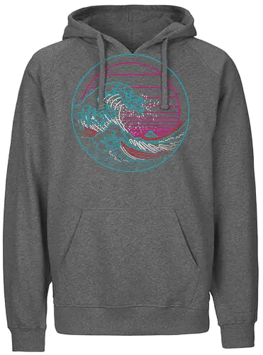 Great Neon Wave - wave, neon, hokusai, kanagawa, 80s, retro - Fairtrade Hoodie