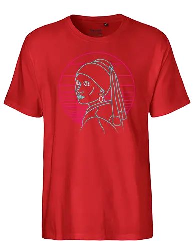 Girl with a neon rring - art, kunst, retro, neon, Perlenohrring, Prl rring - Fairtrade T-Shirt