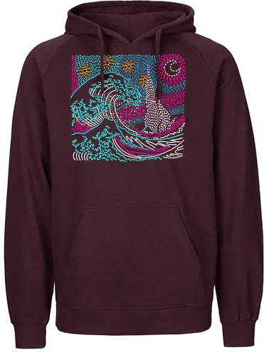 Great Neon Night - starry night, mashup, fuji, neon, grt wave - Fairtrade Hoodie