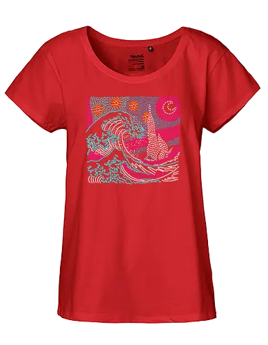 Great Neon Night - starry night, mashup, fuji, neon, grt wave - Fairtrade Girl Shirt