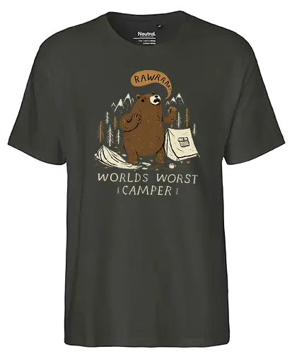 Worlds Worst Camper - fun, camping, outdoor, tent, zelten, natur, bär, br - Fairtrade T-Shirt