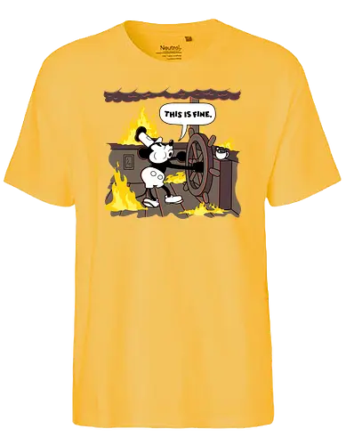 This is Fine - Steamboat - mouse, retro, This is fine, meme, steamboat - Fairtrade T-Shirt
