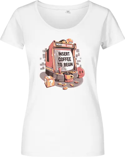 Insert Coffee To Begin - kaffee, arcade, game, morning, monday, gaming - Damen T-Shirt