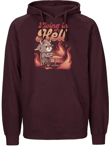 Living In Hell - hölle, hell, dämon, baphomet, This is fine, feuer, fire - Fairtrade Hoodie