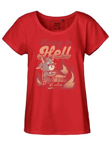 Living In Hell - hölle, hell, dämon, baphomet, This is fine, feuer, fire - Fairtrade Girl Shirt
