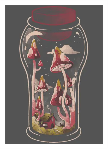 Gnome Jar - gnom, glas, jar, pilz, mushroom - Kunstdruck