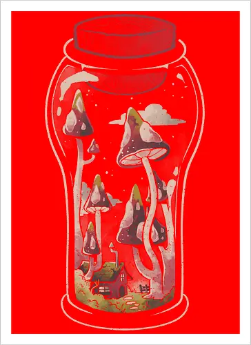 Gnome Jar - gnom, glas, jar, pilz, mushroom - Kunstdruck