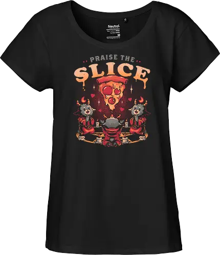 Praise the Slice - demon, baphomet, pentagram, pizza - Fairtrade Girl Shirt