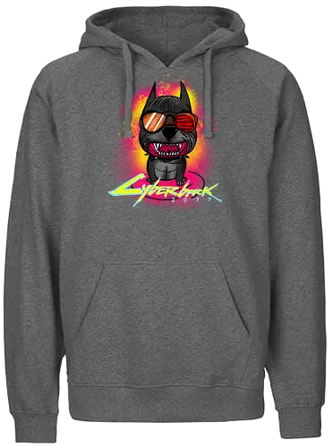 Cyberbark 2077 - gaming, cyberpunk, Bark, Cyberbark, 2077, mashup, dog, hund, fun - Fairtrade Hoodie