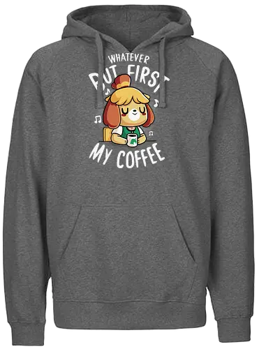 First my Coffee - kaffee, animal, Crossing, isabelle, monday, morning - Fairtrade Hoodie