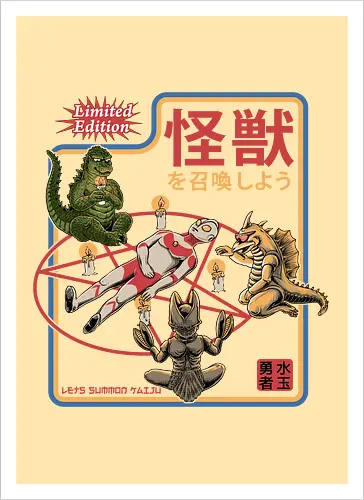 Let's summon Kaiju - ouija, beschwören, satan, kaiju, monster, summon, dark, goth, pentagram, candles - Kunstdruck