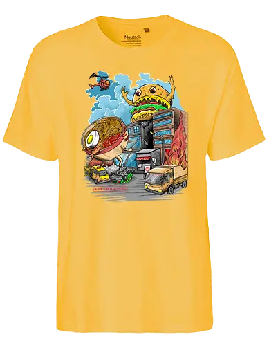 Burger vs Ramen - burger, ramen, noodlesoup, kaiju, monster, japan, nippon, food, essen, nudeln, suppe, hamburger, cheeseburger - Fairtrade T-Shirt