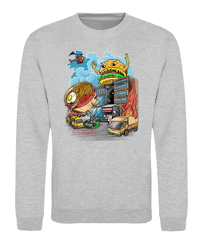 Burger vs Ramen - burger, ramen, noodlesoup, kaiju, monster, japan, nippon, food, essen, nudeln, suppe, hamburger, cheeseburger - Sweatshirt