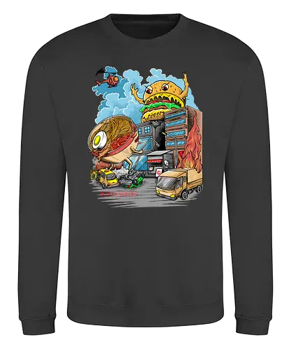 Burger vs Ramen - burger, ramen, noodlesoup, kaiju, monster, japan, nippon, food, essen, nudeln, suppe, hamburger, cheeseburger - Sweatshirt