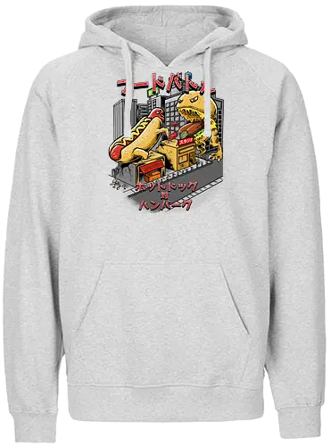 Burger vs Hotdog - burger, hotdog, hamburger, cheeseburger, würstchen, kaiju, monster, food, essen, fastfood - Fairtrade Hoodie