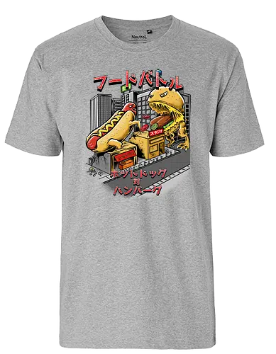 Burger vs Hotdog - burger, hotdog, hamburger, cheeseburger, würstchen, kaiju, monster, food, essen, fastfood - Fairtrade T-Shirt