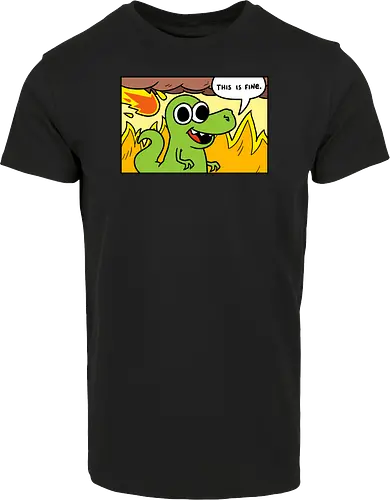 Dino Optimist - dino, fun, comic, apocalypse, meteor, fine, This is fine - Hausmarke Shirt