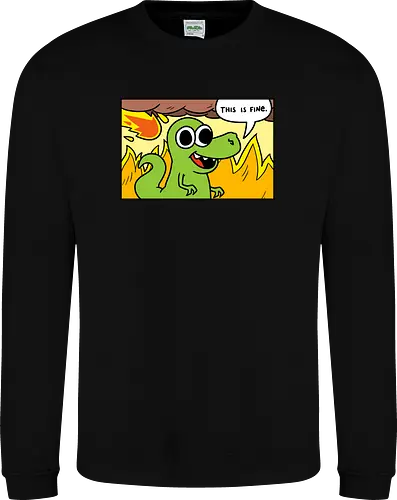 Dino Optimist - dino, fun, comic, apocalypse, meteor, fine, This is fine - Sweatshirt