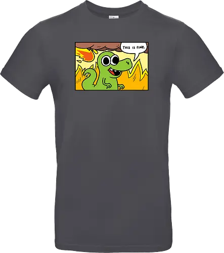 Dino Optimist - dino, fun, comic, apocalypse, meteor, fine, This is fine - Standard T-Shirt