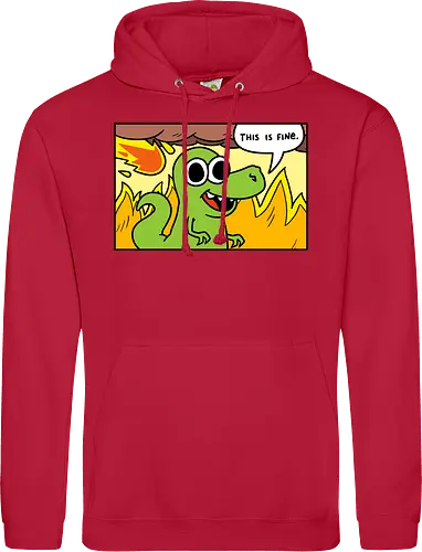 Dino Optimist - dino, fun, comic, apocalypse, meteor, fine, This is fine - Standard Hoodie