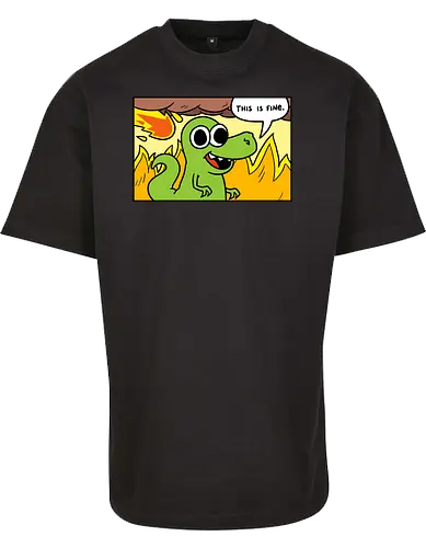 Dino Optimist - dino, fun, comic, apocalypse, meteor, fine, This is fine - BYB Oversize T-Shirt 