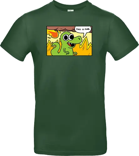 Dino Optimist - dino, fun, comic, apocalypse, meteor, fine, This is fine - Standard T-Shirt
