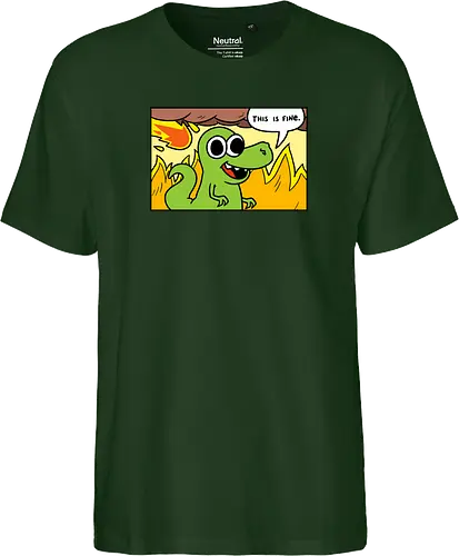 Dino Optimist - dino, fun, comic, apocalypse, meteor, fine, This is fine - Fairtrade T-Shirt