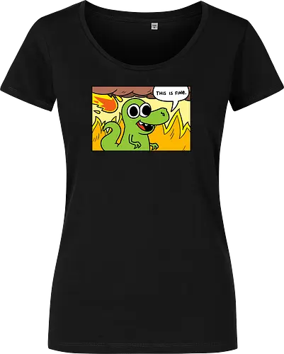 Dino Optimist - dino, fun, comic, apocalypse, meteor, fine, This is fine - Damen T-Shirt