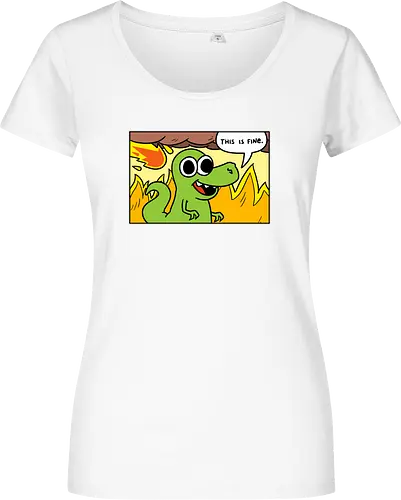 Dino Optimist - dino, fun, comic, apocalypse, meteor, fine, This is fine - Damen T-Shirt