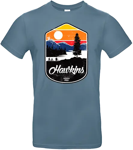 Hawkins - stranger, things, hawkins, indiana, stranger kids, eleven, dustin, mike, will, sunset - Standard T-Shirt