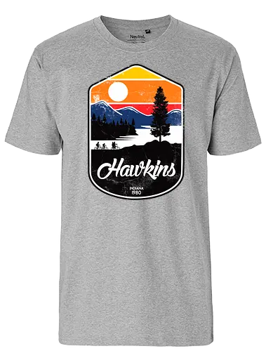 Hawkins - stranger, things, hawkins, indiana, stranger kids, eleven, dustin, mike, will, sunset - Fairtrade T-Shirt