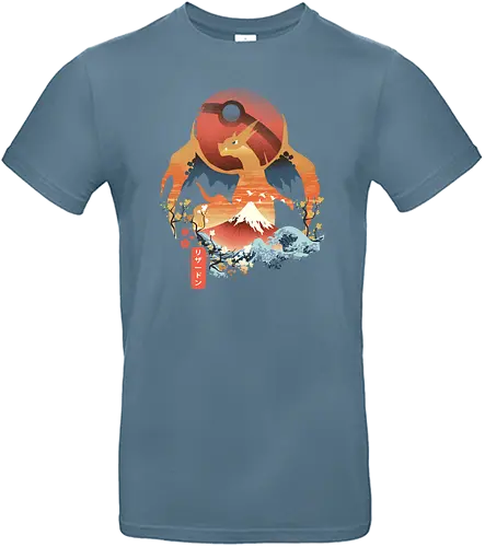 Ukiyo Fire - pocket, monster, dragon, japan, ukiyo-e, sakura, nippon, fuji, fujisan, gaming, classic gaming - Standard T-Shirt