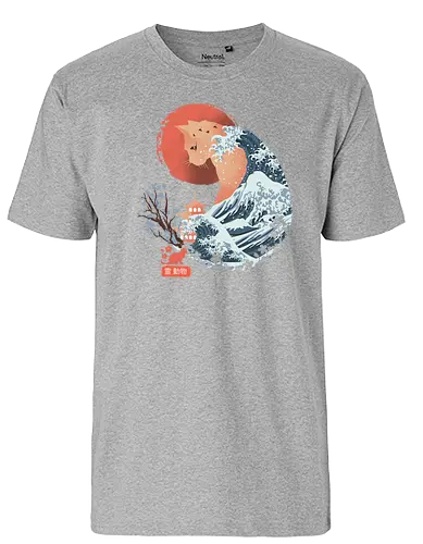 Spirit Cat - cat, katze, spirit, spring, frühling, japan, traditional, wave, welle, sakura - Fairtrade T-Shirt