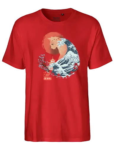 Spirit Cat - cat, katze, spirit, spring, frühling, japan, traditional, wave, welle, sakura - Fairtrade T-Shirt