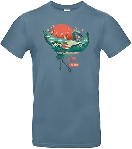 Spirit Crane - crane, kranich, spirit, spring, frühling, japan, traditional, wave, welle, sakura, fuji, temple - Standard T-Shirt
