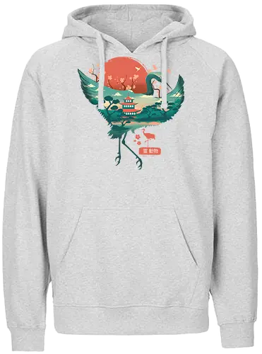 Spirit Crane - crane, kranich, spirit, spring, frühling, japan, traditional, wave, welle, sakura, fuji, temple - Fairtrade Hoodie