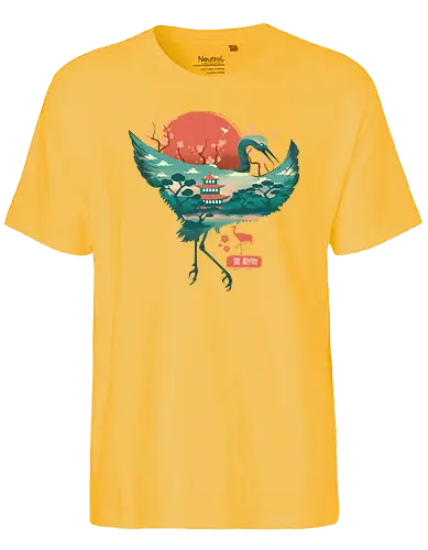 Spirit Crane - crane, kranich, spirit, spring, frühling, japan, traditional, wave, welle, sakura, fuji, temple - Fairtrade T-Shirt