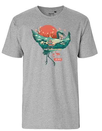 Spirit Crane - crane, kranich, spirit, spring, frühling, japan, traditional, wave, welle, sakura, fuji, temple - Fairtrade T-Shirt